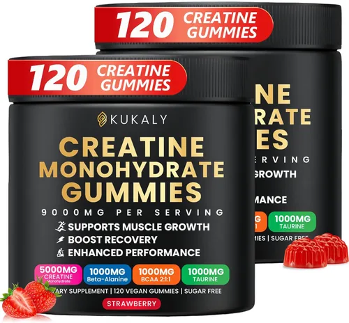 Miniatura 13 de kukaly Gomitas de monohidrato de creatina para hombres y mujeres, gomitas de creatina de 9000 mg sin azúcar, sabor mezclado con L-taurina, BCAA 2:1
