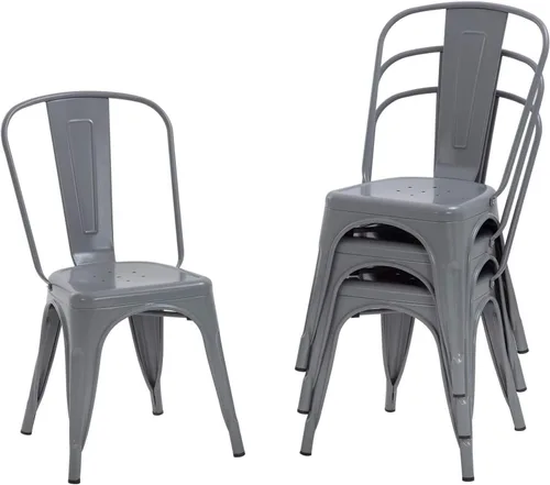 Miniatura 16 de Juego de 4 sillas de comedor, de metal, para interiores y exteriores, sillas de patio, de cocina, de 18 pulgadas de altura, silla de restaurante