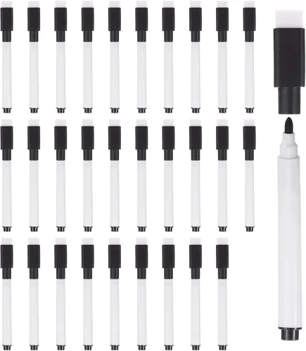 PATIKIL Rotuladores de borrado en seco, paquete de 30 unidades, tinta negra, punta fina, bajo olor, pizarra blanca con tapa de borrador para