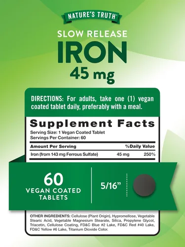 Miniatura 2 de Nature's Truth Suplemento de hierro 45 mg 60 píldoras Sulfato ferroso Vitaminas sin OMG y sin gluten para hombres y mujeres