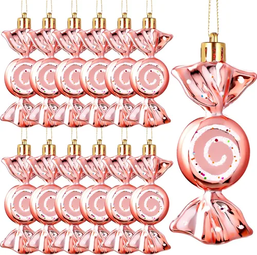 Miniatura 20 de Threan 12 piezas de adornos de caramelo de Navidad para decoración de árbol colgante, bastón de caramelo brillante, adorno de Navidad de menta