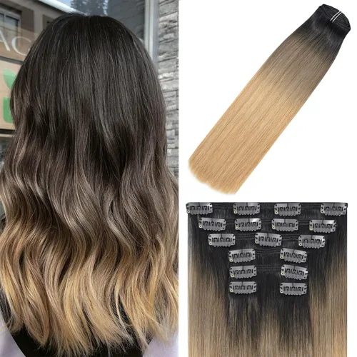 Miniatura 53 de WindTouch - Extensiones de cabello humano liso con pinzas, color negro azabache, 2.47 onzas, N.° 1, 12 pulgadas, 7