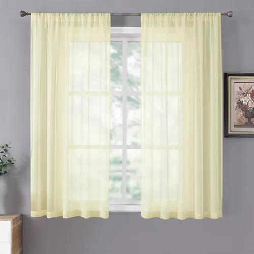 Miniatura 10 de Tollpiz - Juego de 2 paneles de cortinas de velo traslúcidas para media ventana, cortas, con textura de lino y bolsillo para cortinero, filtran