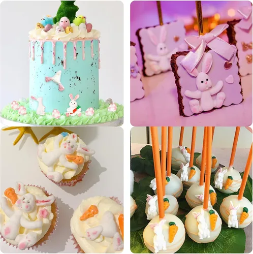 Miniatura 5 de Moldes de silicona de conejo para chocolate, 4 piezas de conejo, zanahoria, conejo de Pascua, fondant, moldes para hornear para decoración