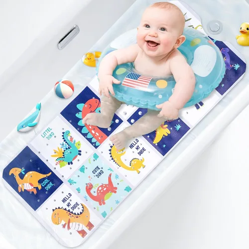 Miniatura 8 de Alfombra de baño para niños con diseño temático de océano, 40 x 16 pulgadas, antideslizante con 200 ventosas, patrón de animales marinos de dibujos