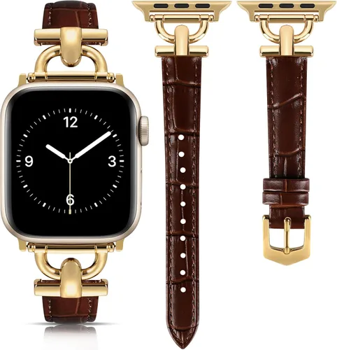 Miniatura 28 de Correa de cuero compatible con las bandas de Apple Watch para mujeres, correa elegante y elegante para iWatch Series 11/10/9/8/7/6/5/4/3/2/1/se