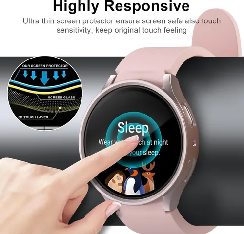 Miniatura 4 de [Paquete de 5+5] Funda protectora de pantalla para Galaxy Watch 7 de 40 mm, cubierta protectora impermeable + protector de pantalla de vidrio