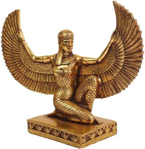 Miniatura 2 de Estatua de la diosa egipcia Isis alas abiertas de polystone con hoja de oro pintura a mano