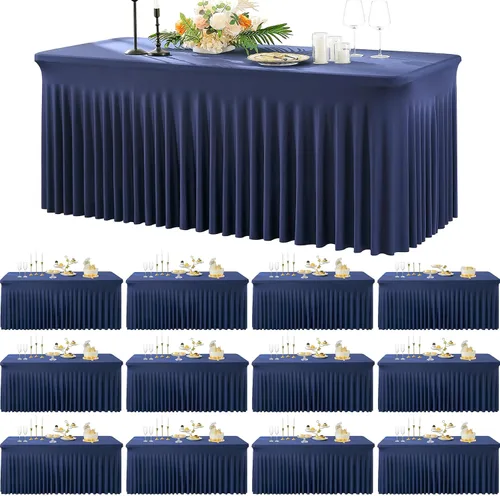 Miniatura 21 de Paquete de 2 manteles de spandex para mesas rectangulares de 8 pies, mantel elástico rosa de 8 pies, manteles ajustados, falda de mesa para fiestas