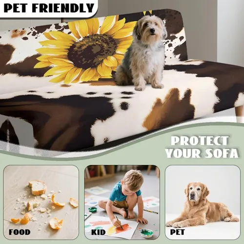 Miniatura 6 de Fundas para sofá cama con estampado de vaca marrón girasol con bandas elásticas para el hogar, sala de estar, fácil de instalar, antideslizante