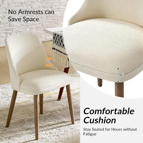 Miniatura 5 de HULALA HOME Juego de 2 sillas de comedor tapizadas de tela marfil con patas de madera maciza, respaldo acolchado, sillas decorativas modernas