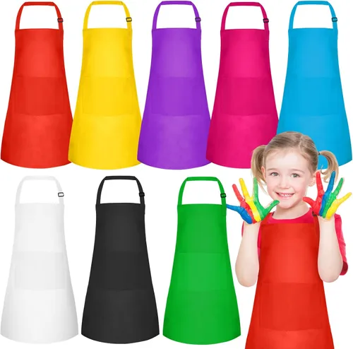 Miniatura 14 de PLULON 10 delantales para niños con 2 bolsillos, delantales de pintura a granel, delantales de pintura ajustables, delantales de chef para niñas, 10