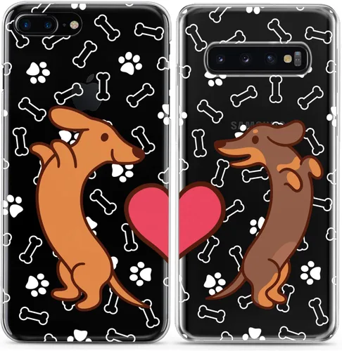 Miniatura 4 de Fundas a juego para parejas compatibles con iPhone 16 15 14 13 12 11 Pro Max Mini Xs X 6s 8 Plus 7+ Xr 10 SE 5 Doxie Dog Paw Pattern Cute Art Mate