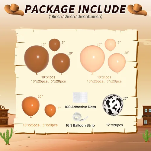 Miniatura 2 de JOGAMS Kit de guirnalda de arco de globos de vaca con 163 globos con estampado de vaca marrón desnudo para granja, vaquera occidental, temática