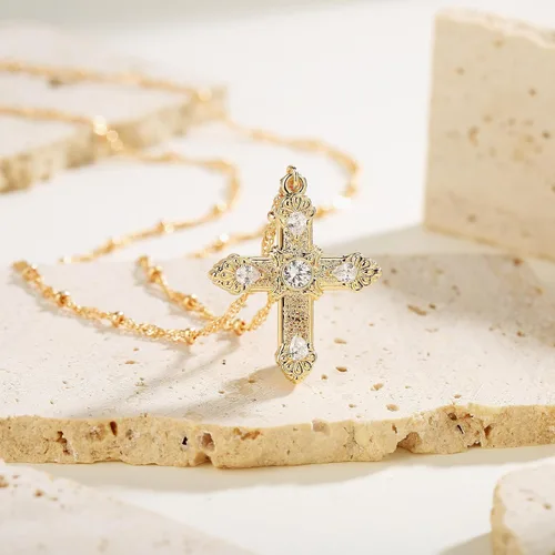 Miniatura 16 de Fettero - Collar con dije de cruz de fe, chapado en oro de 14 K, cadena fina, minimalista, simple, pequeña, para oración, regalo de joyería religiosa