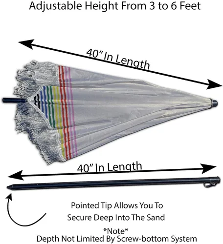 Miniatura 24 de Sombrilla de playa para arena, resistente al viento, con bolsa de anclaje de arena, portátil, flecos, bolsa de mezclilla, cuenta con parte inferior
