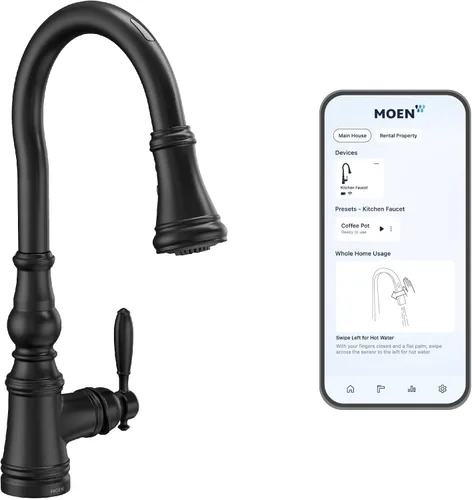 Miniatura 20 de Moen WeymouthBrushed Gold S73104BG - Grifo de cocina con resorte de preenjuague de un mango con refuerzo de potencia para una limpieza más rápida