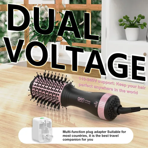 Miniatura 2 de DAN (100 V-240 V) Cepillo secador de pelo automático de doble voltaje, cepillo secador de pelo de viaje con adaptador de enchufe multifunción, mini