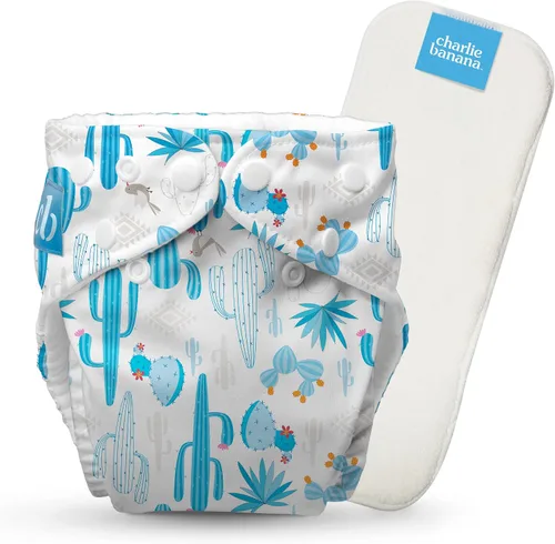 Charlie Banana Pañales de tela, reutilizables, lavables, ajustables, talla única, para bebés y niños pequeños, con inserto absorbente, color azul