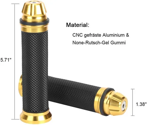 Miniatura 5 de Empuñaduras de manillar de motocicleta, empuñaduras de goma con extremo de aluminio, universales para barra de mango de 7/8 "(22 mm) (dorado)