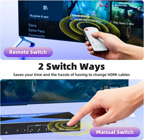 Miniatura 6 de Interruptor HDMI de 8K a 60Hz 3 en 1 salida. ALYYDBG HDMI 2.1 Switcher soporta DSC 4K @240Hz 3D HDR10+ HDCP 2.3 VRR para PS5/4 Xbox Nintendo Switch