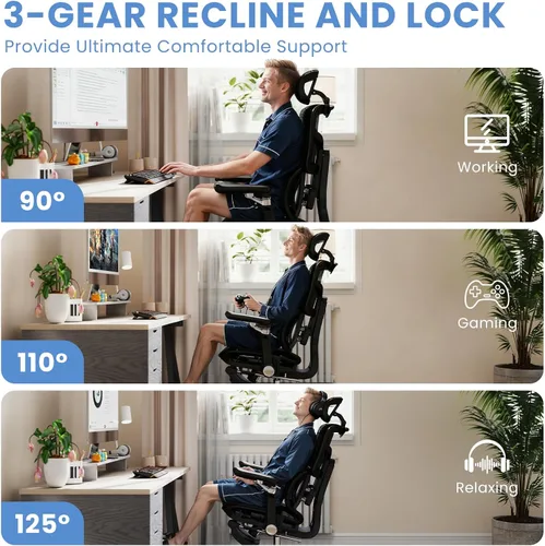 Miniatura 3 de MOJAY Silla de oficina ergonómica con reposapiés, silla de escritorio grande y alta con soporte lumbar, silla de escritorio de respaldo alto