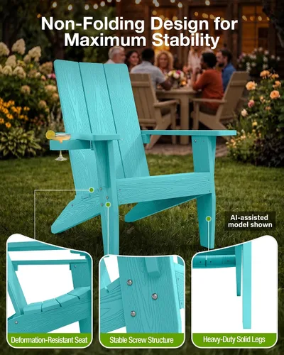 Miniatura 6 de MXIMU Silla Adirondack moderna resistente a la intemperie con portavasos, sillas de gran tamaño para hogueras Adorondic de plástico al aire libre