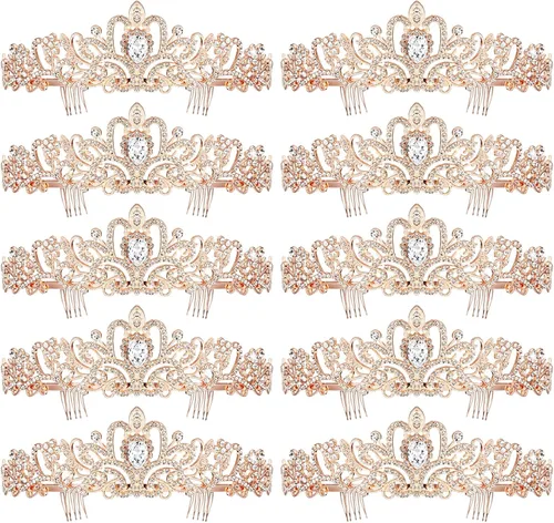 Miniatura 7 de BBTO 10 piezas de tiaras y coronas de cristal para mujeres y niñas, corona de princesa con diamantes de imitación, diademas de reina con peines