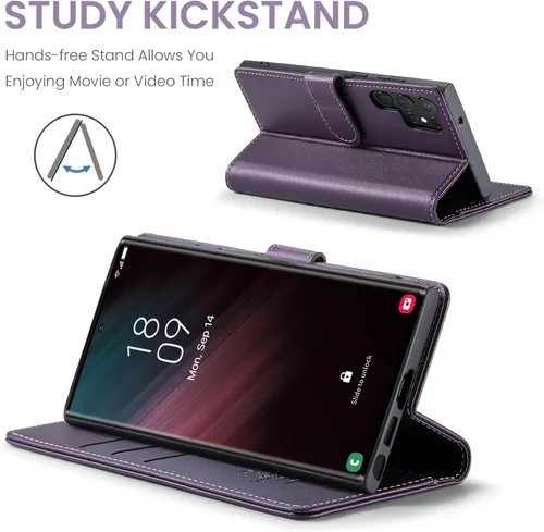 Miniatura 4 de FLIPALM Funda tipo cartera para Samsung Galaxy S23 Ultra, con bloqueo RFID, soporte para tarjetas de crédito, de piel sintética, con función atril