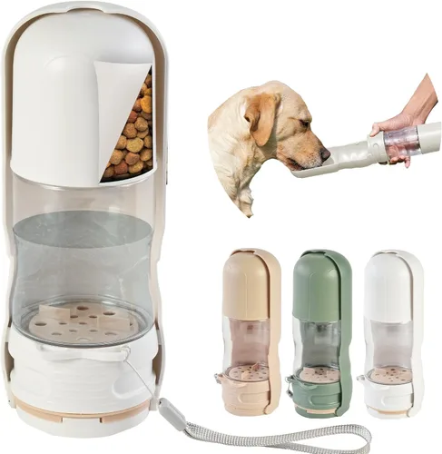 Desired Things Dispensador Portátil de Comida y Agua para Mascotas, 2 en 1 Botella de Agua para Gatos y Perros Pequeños y Contenedor de Comida,