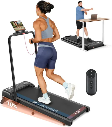 THERUN Walking Pad, 2 in 1 Foldable Treadmills for Home, 2.5HP Under Desk with Handle Bar, 16" Widened Running Belt, Treadmill with Remote Control &