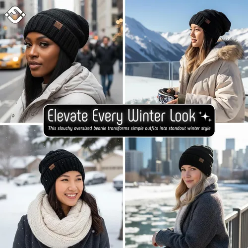 Miniatura 82 de Funky Junque Gorro de moda de punto trenzado de talla extragrande, grueso, abrigado, suave y holgado