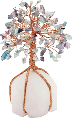 Miniatura 8 de Árbol de la vida de cristal de fluorita con base de cuarzo, árbol de piedras preciosas para decoración de estantes y dormitorios, cristales y Base