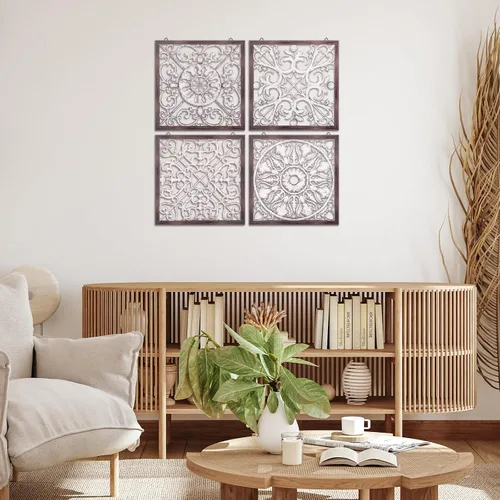 Miniatura 4 de Tatuo 4 piezas de decoración de pared de madera, paneles de madera decorativos de granja, decoración de pared moderna para sala de estar, hogar