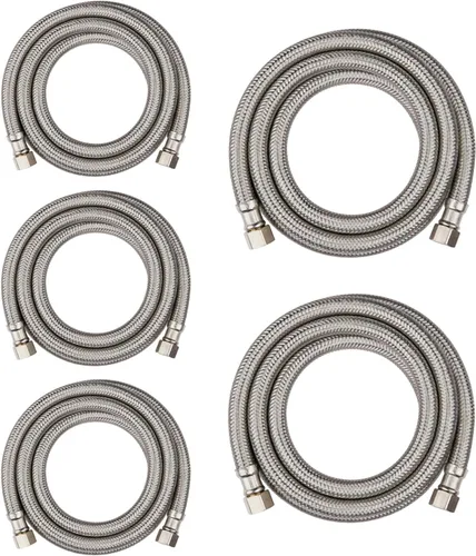 Miniatura 14 de Paquete de 1 manguera Foskan de acero inoxidable para lavavajillas de 4 pies con compilación de 3/8 pulgadas x 3/8 pulgadas MIP 90° codo, conector