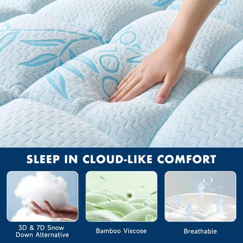 Miniatura 3 de California King Mattress Topper Viscose Derived from Bamboo,Breathable and Soft Extra Thick Pillow Top Mattress Pad Cover for Back Pain, Deep Pocket