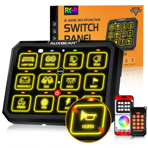 Miniatura 10 de Auxbeam Panel de interruptores de 6 bandas Bluetooth AR-600 RGB con botón grande, interruptor auxiliar con interruptor de palanca momentáneo