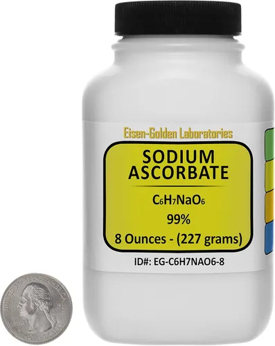 Ascorbato de sodio [C6H7NaO6] 99% USP polvo de grado alimenticio 8 onzas en una botella