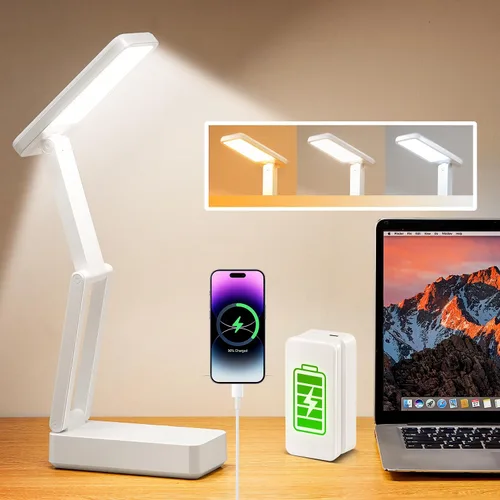Lámparas recargables inalámbricas, lámpara alimentada por batería de 6000 mAh, 3 colores + luz de escritorio regulable, lámpara de mesa recargable