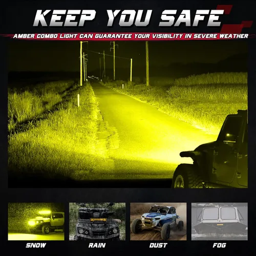 Miniatura 6 de Barra de luz LED amarilla, Offroadtown de 15" 224W, cuatro filas, combo de foco y reflector, luz LED de conducción para trabajo, luces amarillas