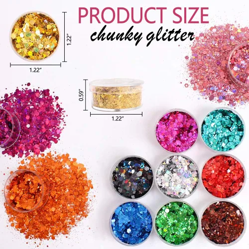 Miniatura 3 de Estanoite - Purpurina gruesa holográfica con lentejuelas, 12 colores mezclados, cosméticos para cara, cuerpo, ojos, cabello, uñas, arte, brillo