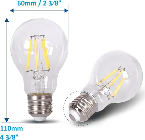 Miniatura 3 de 12Vmonster DC 12 voltios 6 vatios blanco frío 6000k LED Edison filamento A19 A60 bombilla E26 E27 lámpara base media DC 12 V 24 V 36 V batería solar