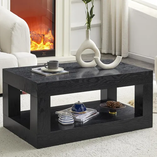 Miniatura 19 de Mesa de centro de madera, 39.37 pulgadas, cuadrada de mediados de siglo, mesa central de madera moderna de madera de fibropanel de densidad media