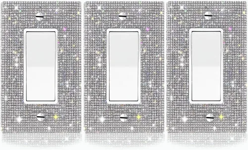 Miniatura 6 de 4 piezas de diamantes de imitación plateados brillantes para placas de pared, cubierta de interruptor de luz, cubierta de salida de diamantes