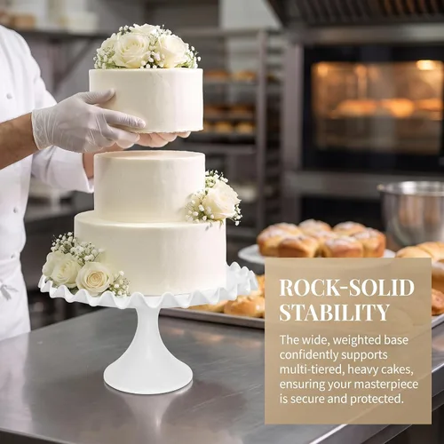 Miniatura 3 de Soporte redondo de porcelana para tartas de 12 pulgadas, soporte de postre blanco para bodas, fiestas de cumpleaños