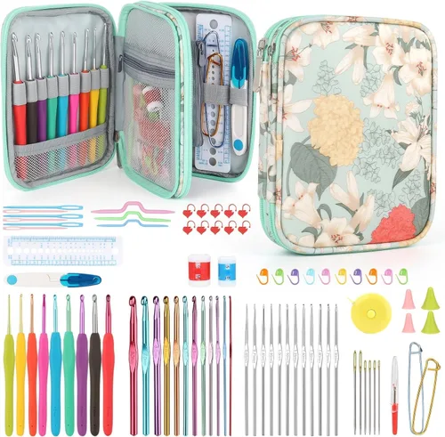 Miniatura 13 de Katech - Kit de ganchos de ganchillo con estuche, juego de 85 piezas de ganchillo, ganchos ergonómicos para tejer, agujas de tejer, kits de hilo