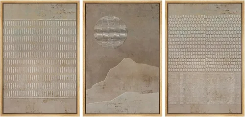 Miniatura 332 de SIGNWIN Lienzo enmarcado para pared, arte con pinceladas de flujo neutro en tonos beige abstractos, ilustraciones, arte moderno, decorativo