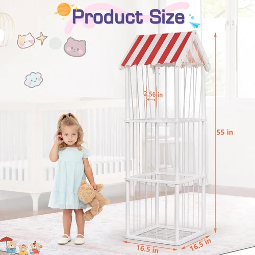 Miniatura 4 de Edudif Almacenamiento de animales de peluche, soporte vertical para animales de peluche de madera, fácil montaje, organizador de juguetes de peluche