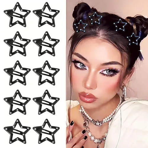 Miniatura 20 de 10 pinzas para el cabello de estrella para niñas, bonitos pasadores de metal con purpurina, accesorios antideslizantes para rave, clip de pelo Y2K