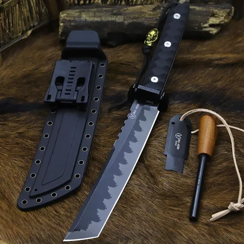 Miniatura 2 de BA-KOR Cuchillo para exteriores de estilo japonés de espiga completa de 15.8 pulgadas – acero DC53 de 8mm, mango y funda de fibra de nailon